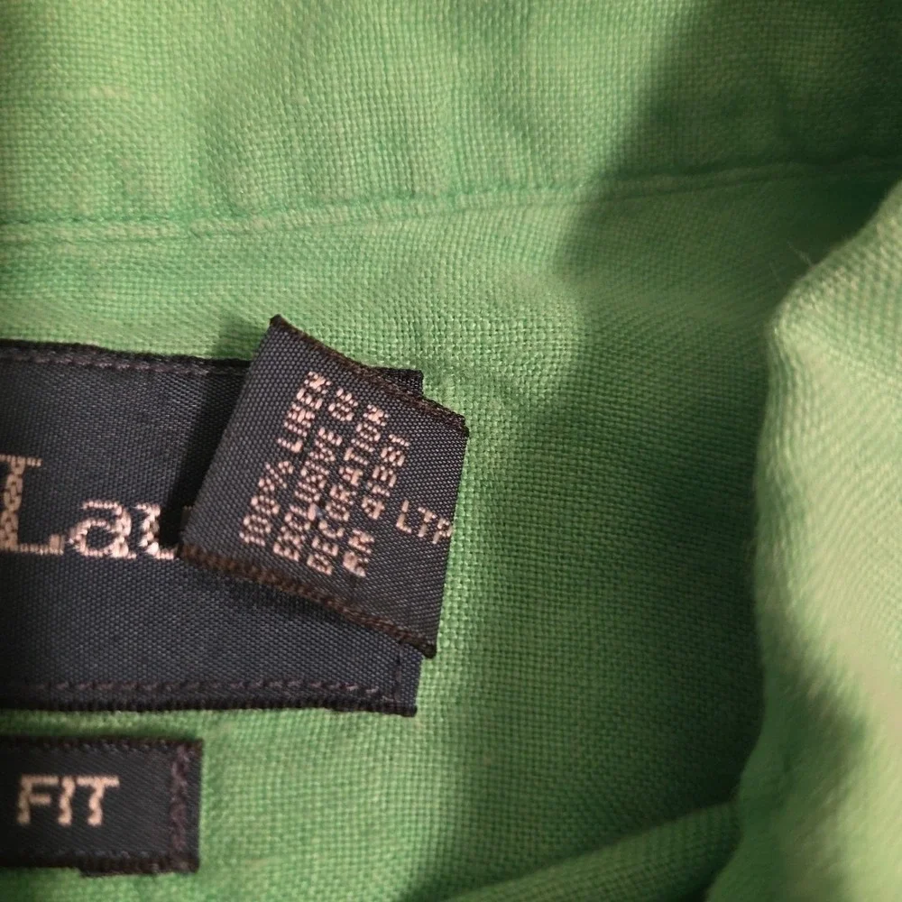 VTG Polo Ralph Lauren 100% Linen Short Sleeve‎ Button Down Shirt Size XL Green